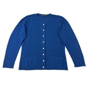 Baby Alpaca round neck cardigan Womens Size Large shell button pockets Luxury